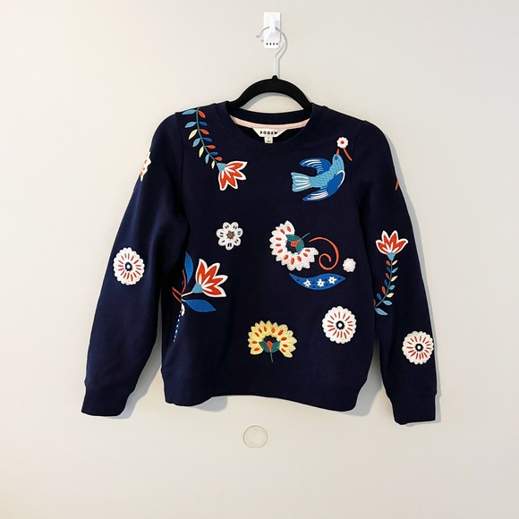 Boden Tops - Boden Hannah Embroidered Bird Floral Navy Sweatshirt XS